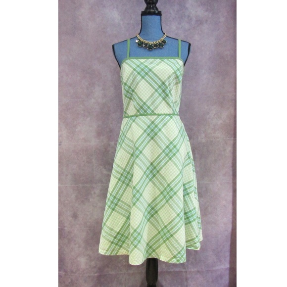 LOFT Dresses & Skirts - LOFT Green Blue Plaid Summer Dress Removable Strap